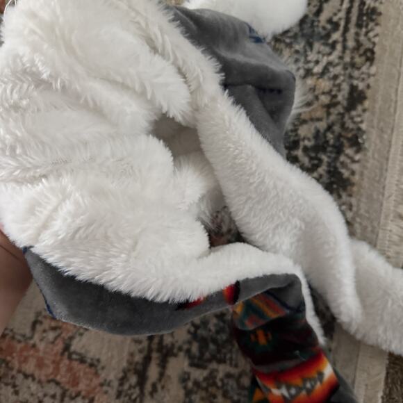 Wolf Hat Cap Strap Back Gray White Plush Faux Fur Animal Ears Winter Mens Womens - Picture 6 of 8